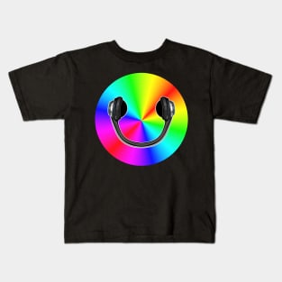 Rainbow Smiling Headphones Face Music Star Kids T-Shirt